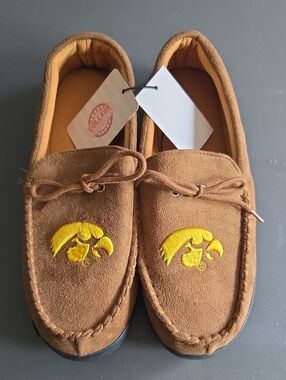 Brown Suede Moccasin Loafers with Hawkeye Embroidered Logo